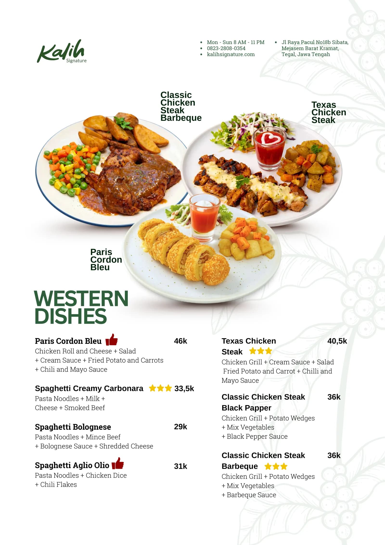 Menu Western Dishes Kalih Signature