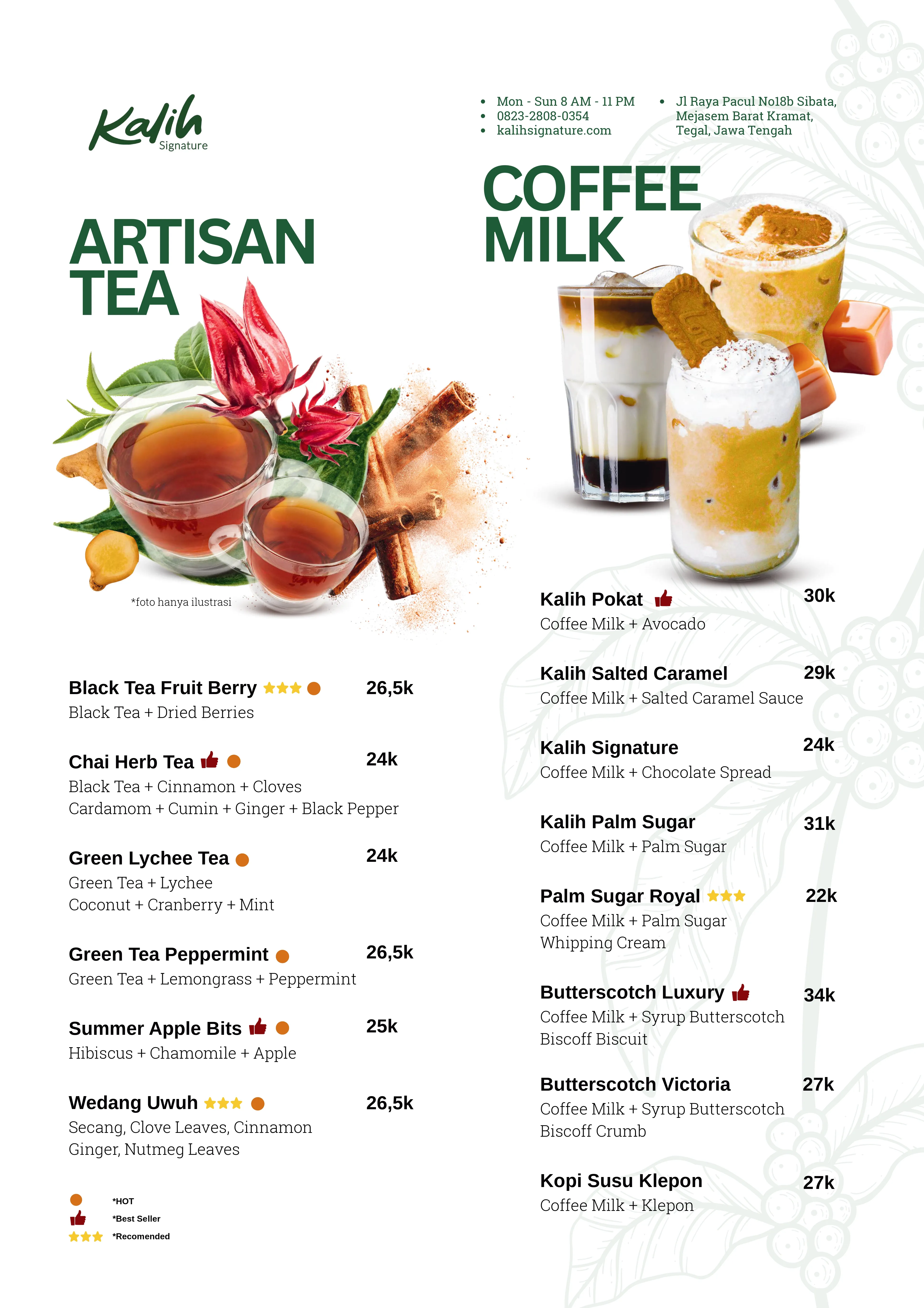 Menu Artisan Tea dan Coffee Milk Kalih Signature