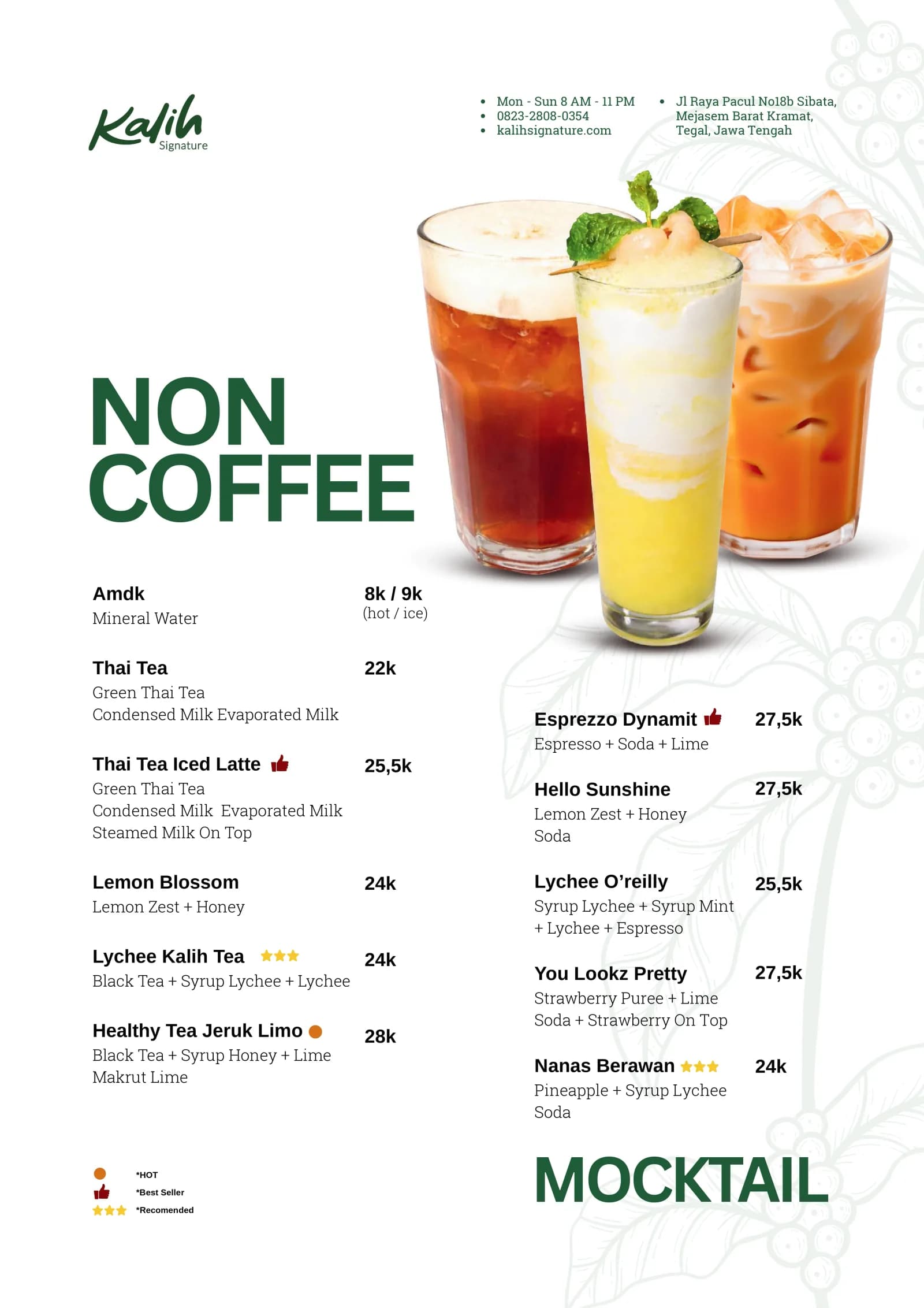 Menu Non Coffee dan Mocktail Kalih Signature
